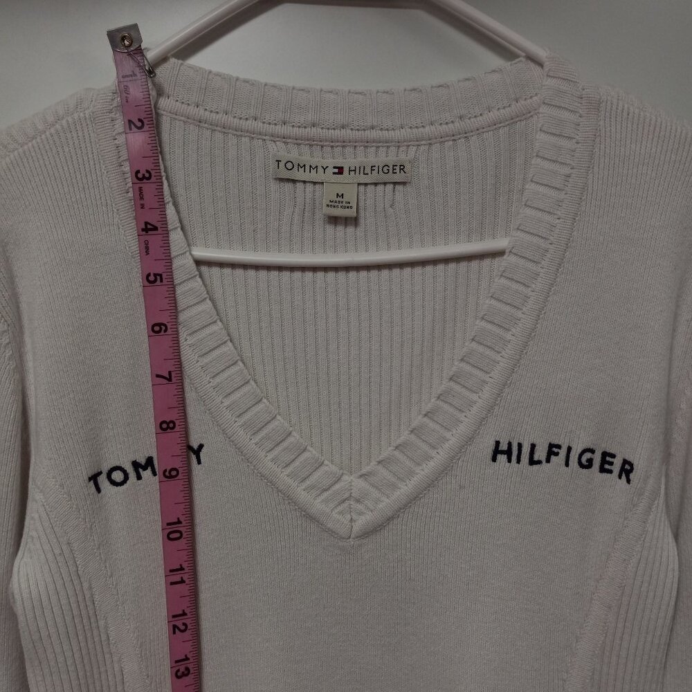 Tommy Hilfiger 100% Cotton Long Sleeve V-Neck Rib Preppy Sweater Gray Medium - Picture 12 of 13